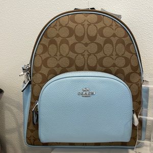 NWT coach khaki blue backpack monogram